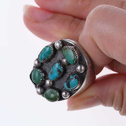 sz10 Heavy c1950 Men's Navajo silver and turquoise ring