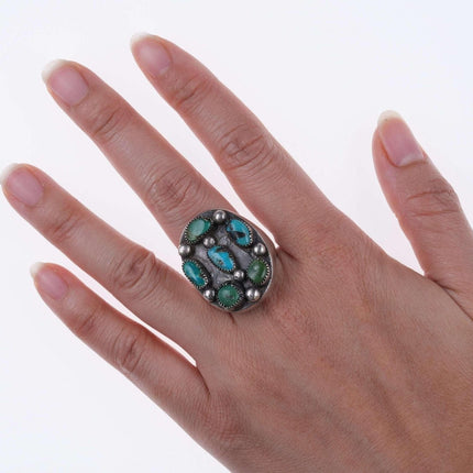sz10 Heavy c1950 Men's Navajo silver and turquoise ring