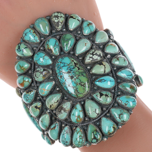 6.75" Large Navajo silver and turquoise cluster cuff bracelet