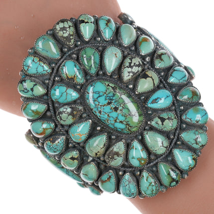 6.75" Large Navajo silver and turquoise cluster cuff bracelet