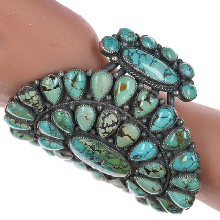 6.75" Large Navajo silver and turquoise cluster cuff bracelet