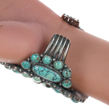 6.75" Large Navajo silver and turquoise cluster cuff bracelet