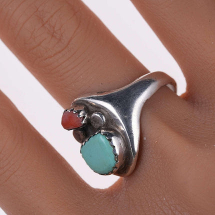 Sz10 Navajo sterling turquoise and coral ring