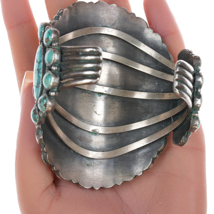 6.75" Large Navajo silver and turquoise cluster cuff bracelet