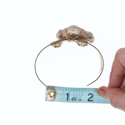 Retro Handmade Petrified Sharks tooth brass bracelet