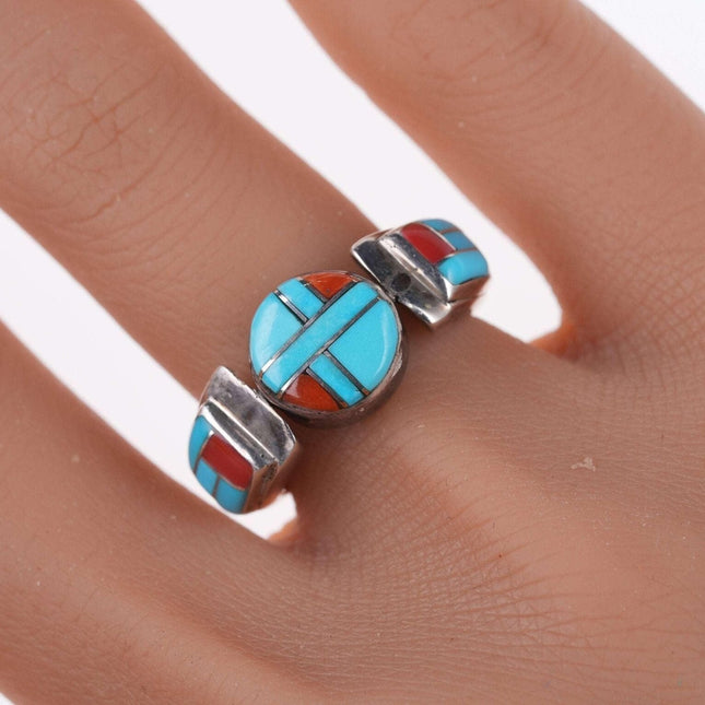 sz5 Vintage Zuni channel inlay sterling spinner ring