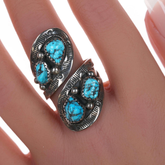 sz8 Vintage Navajo Adjustable sterling ring with turquoise