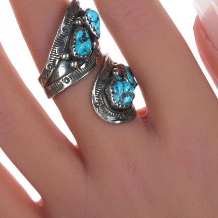 sz8 Vintage Navajo Adjustable sterling ring with turquoise