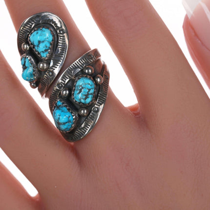 sz8 Vintage Navajo Adjustable sterling ring with turquoise