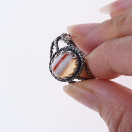 sz 6,5 Vintage Ring aus Sterlingsilber und Achat