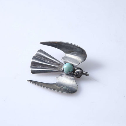Fred Davis Abraham Paz Sterling Silver Angel Bird Brooch with Turquoise