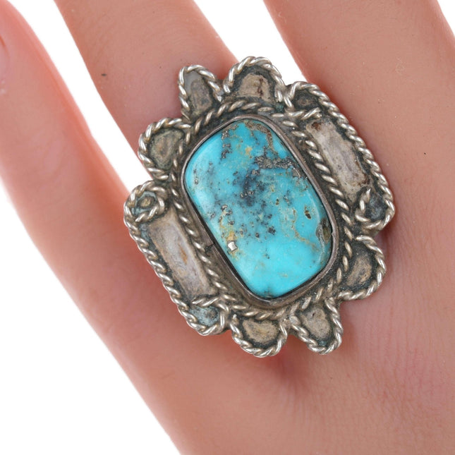 sz6 Vintage Navajo silver ring with turquoise