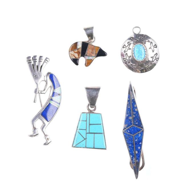 Collection of southwestern/Native American sterling and stone pendant/pins/clip