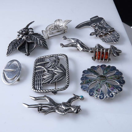 Vintage Sterling silver brooch Collection Grady Alexander, Mexican, Chinese Fili