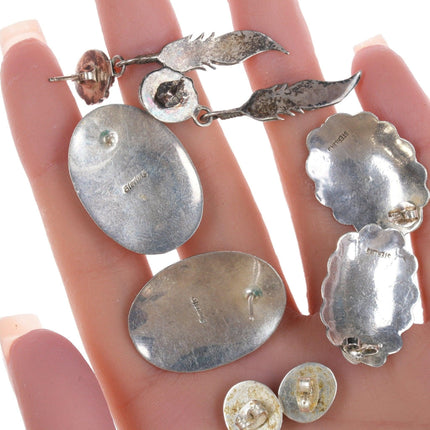 4pr Native American Southwestern sterling earrings