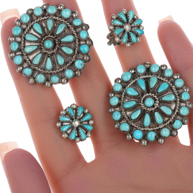 2 pr Vintage Zuni sterling turquoise cluster clip-on earrings
