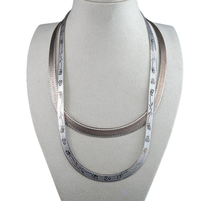 2 Milor Sterling Silver Herringbone Necklaces with gold accents