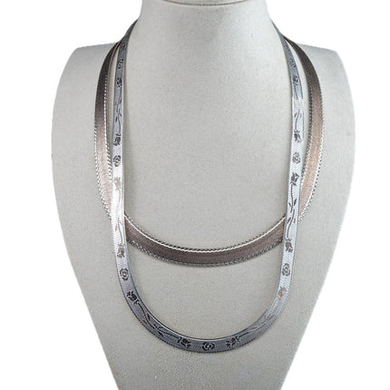 2 Milor Sterling Silver Herringbone Necklaces with gold accents