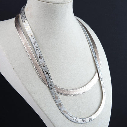 2 Milor Sterling Silver Herringbone Necklaces with gold accents