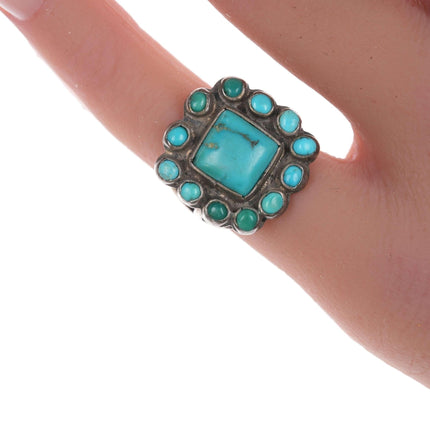 sz3.75 30's-40's Navajo silver turquoise cluster ring
