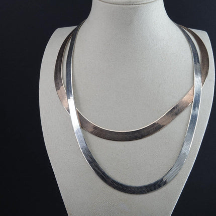 2 Milor Sterling Silver Herringbone Necklaces with gold accents