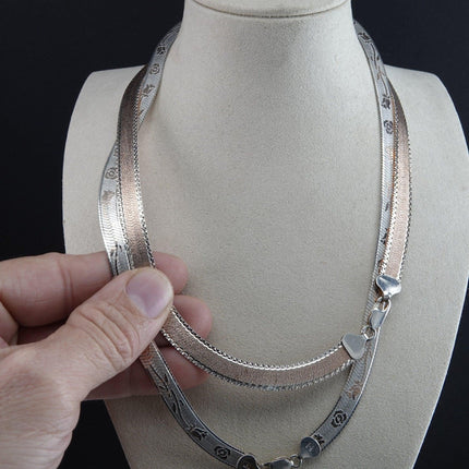 2 Milor Sterling Silver Herringbone Necklaces with gold accents