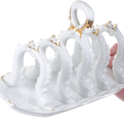 c1870 Old Paris Porcelain Dolphin Figural Toast Rack