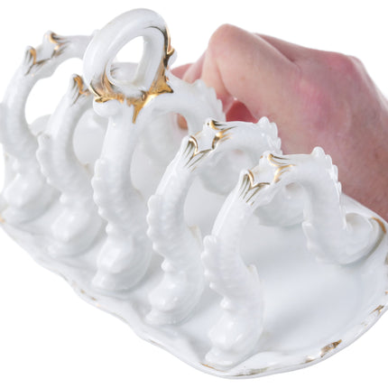 c1870 Old Paris Porcelain Dolphin Figural Toast Rack