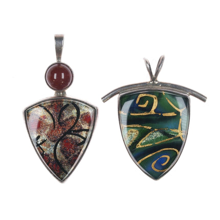 2 Retro Sterling Artisan Art Glass pendants