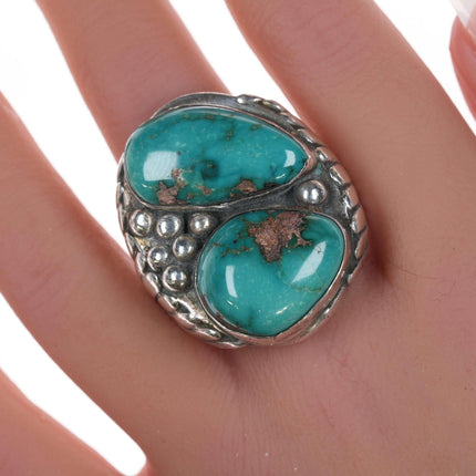 Sz11.5 Huge Vintage Native American sterling and turquoise ring