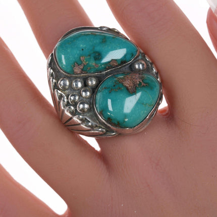 Sz11.5 Huge Vintage Native American sterling and turquoise ring