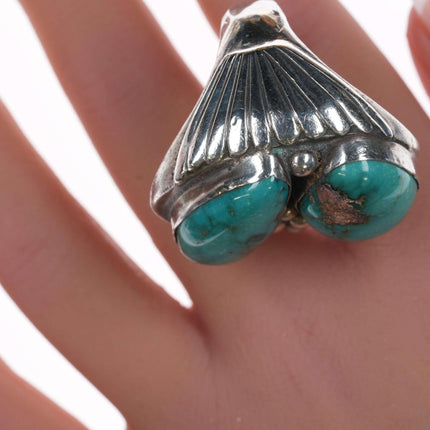 Sz11.5 Huge Vintage Native American sterling and turquoise ring