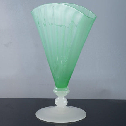 1920's Steuben Carder Era Fan Vase Jade and Alabaster