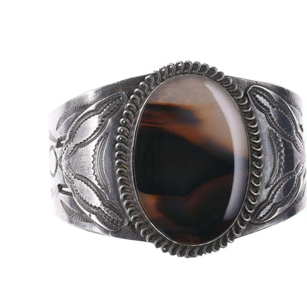 c1940's Native American Heavy stamped silver Agate cuff bracelet