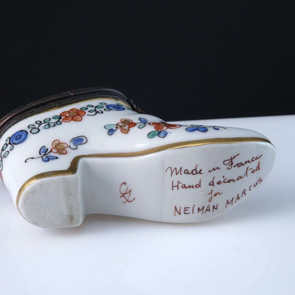 Vintage Neiman Marcus Limoges Hand Painted Trinket box shaped like a shoe