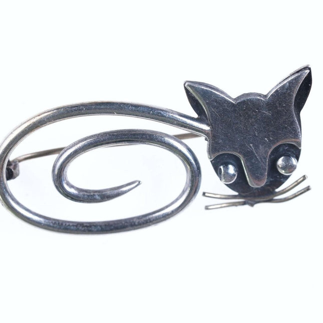 Vintage Delfino Modernist Mexican sterling cat pin