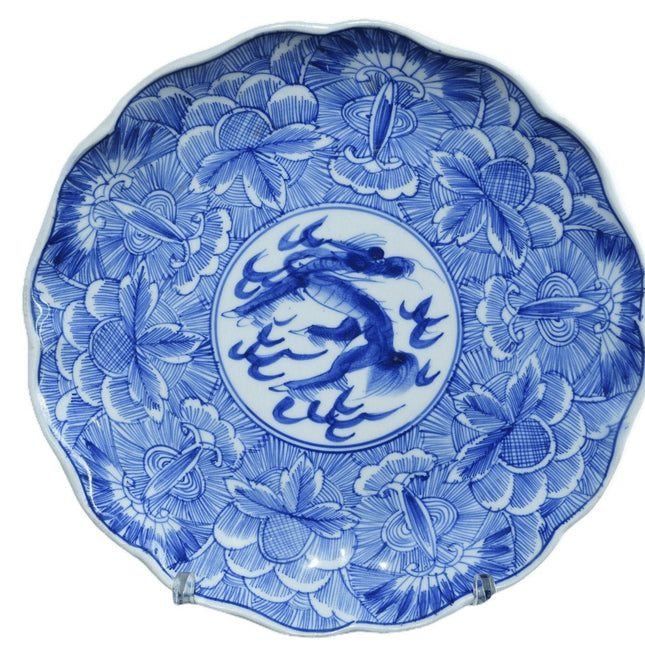 Antiker japanischer Sometsuke-Teller, handbemalt mit blauer Unterglasur