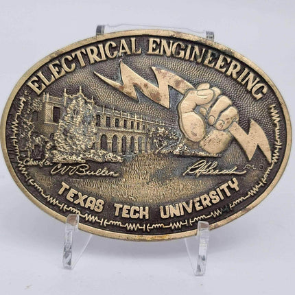 Texas Tech Electrical Engineering Paperweight c1980 brass/ bronze