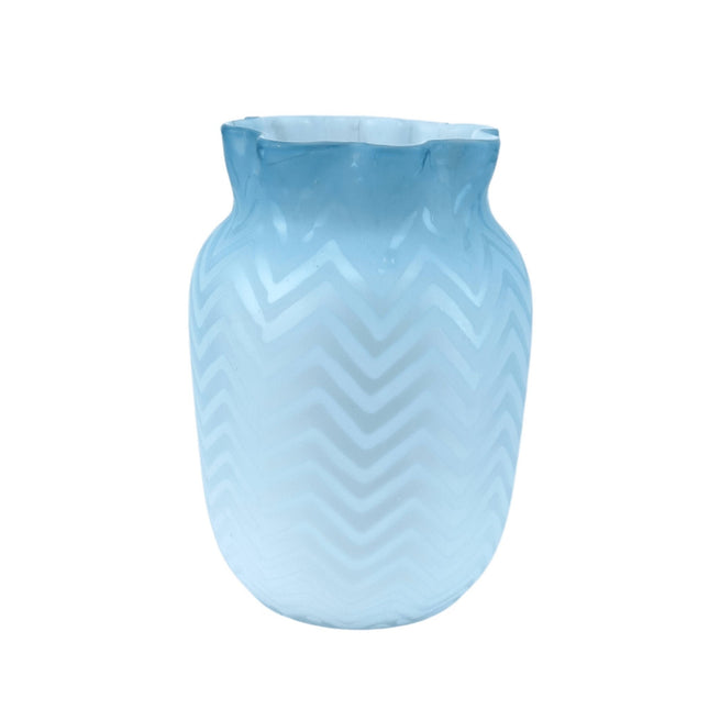 c1890 珍珠母玻璃花瓶蓝色，锯齿形图案