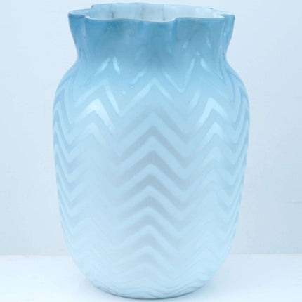 c1890 Mother of Pearl Glass Vase blue with Zigzag pattern