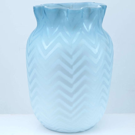 c1890 Mother of Pearl Glass Vase blue with Zigzag pattern