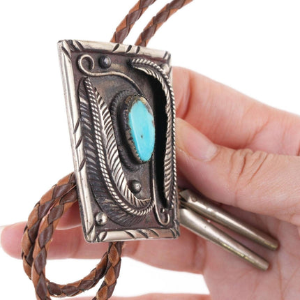 c1970's Navajo Turquoise and nickel silver bolo tie