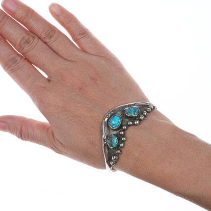 6.5" Vintage Native American silver and turquoise cuff bracelet