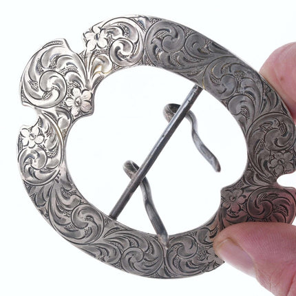 c1900 American La Pierre Hand engraved sterling sash/belt buckle/hair piece