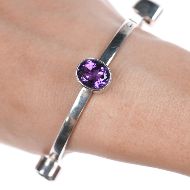 7.5" Retro Charles Albert Sterling Amethyst, Topaz, Peridot, and Aquamarine bangle bracelet