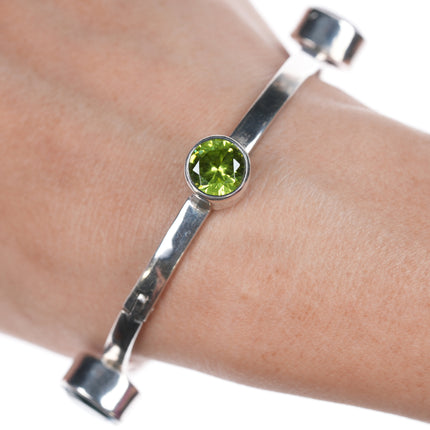 7.5" Retro Charles Albert Sterling Amethyst, Topaz, Peridot, and Aquamarine bangle bracelet