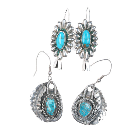 2pr Vintage Native American silver and turquoise earrings