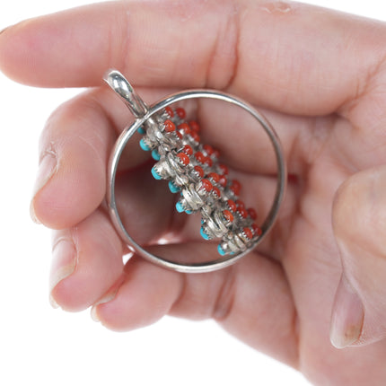 Vintage Zuni Turquoise/Coral Reversible earrings/pendant