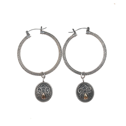 Suarti 18k/Sterling Balinese Hoop dangle earrings