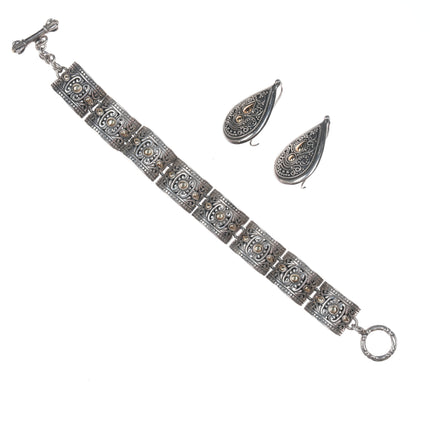 Suarti/Samuel Benham 18k/Sterling Balinese bracelet and earrings set